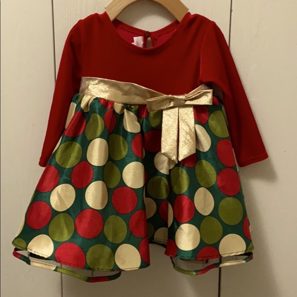 Bonnie Baby Red, Green and Gold LS Dress